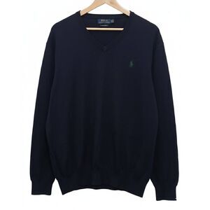 Polo ralph lauren mens xl navy blue 100% pima cotton sweater Vneck Pullover